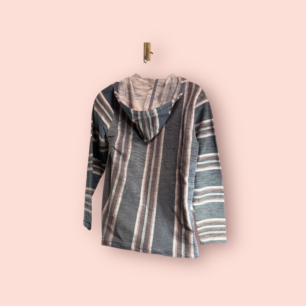 Free Planet Pullover Striped Hoodie, Gray, White Stripes S - Picture 3 of 6